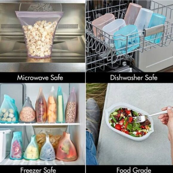 Zip Top Reusable Silicone 3-Piece Cup Set- Frost - Picture 3 of 16